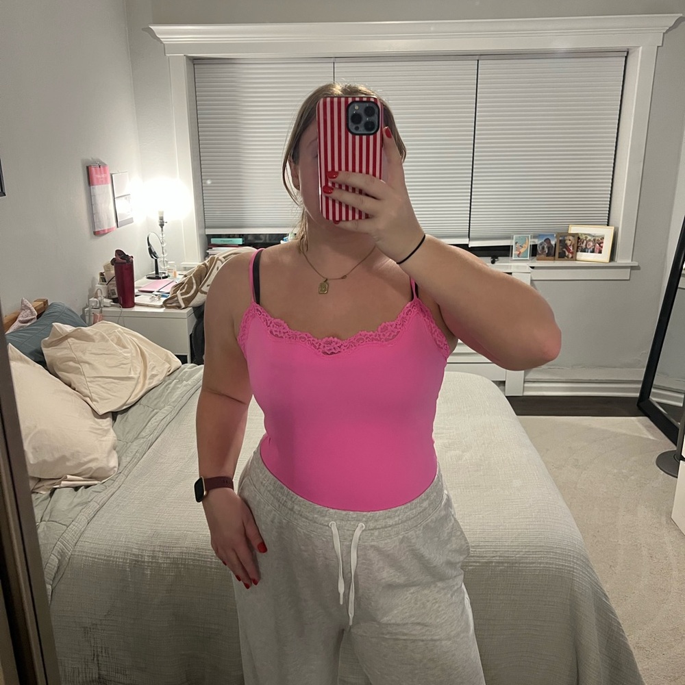 SKIMS Bright Pink Lace Cami